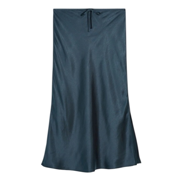 MADEWELL Drawstring Midi Slip Skirt Smokey Spruce Size 8 green 90’s Satin preppy - Picture 2 of 11